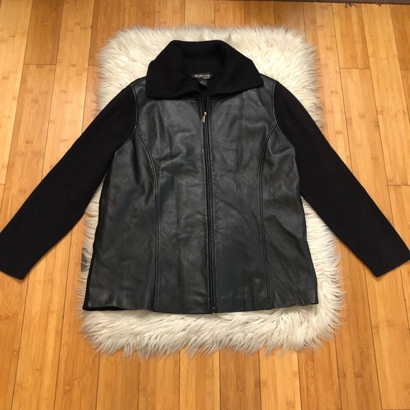 Style&Co Leather Knit Combination Zip Up Black Moto Jacket size 2X - Picture 1 of 7